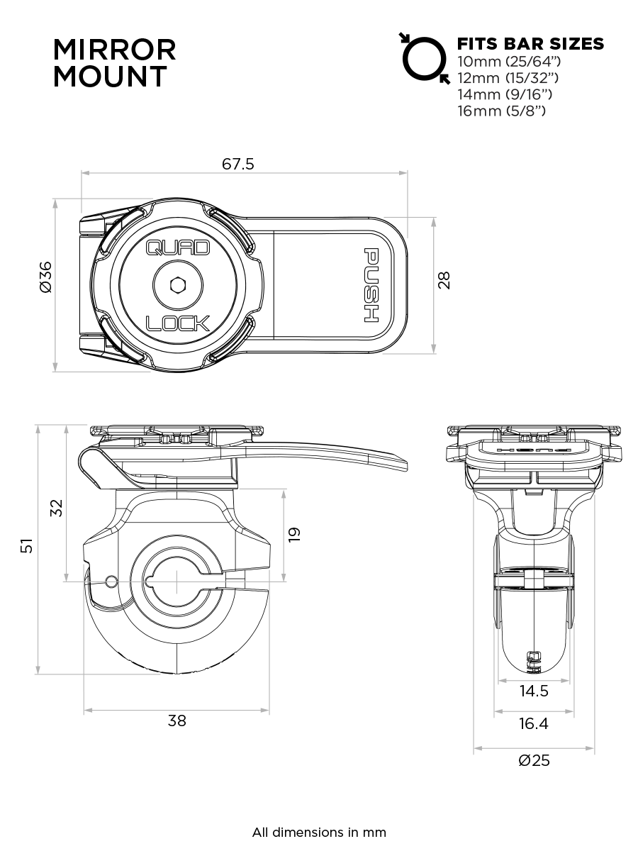 QUAD LOCK mirror mount (Scooter/Motorcycle)