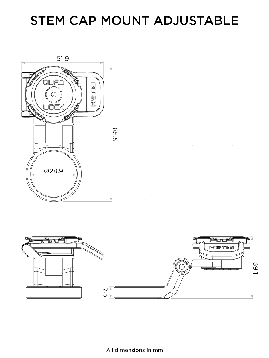 Quad Lock STEM CAP MOUNT ADJUSTABLE