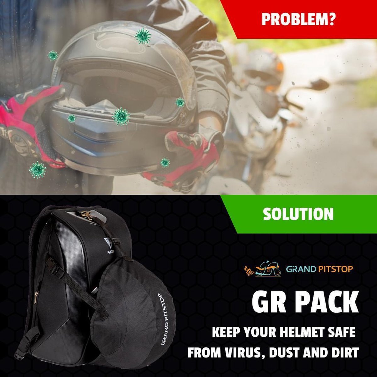 GRANDPITSTOP rugzak met helm zak