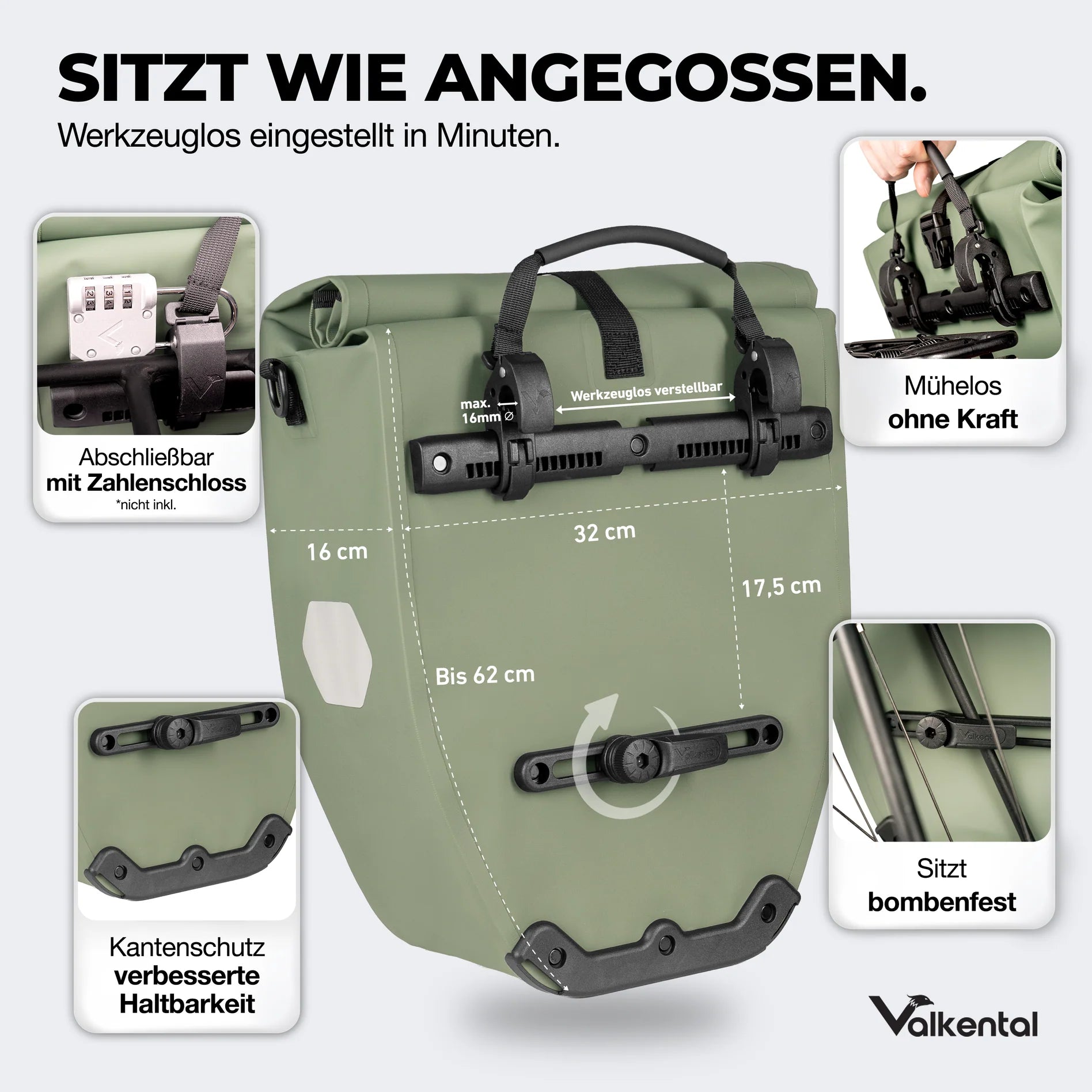VALKENTAL Fahrradtasche 28L – Wasserdichte Gepäckträgertasche