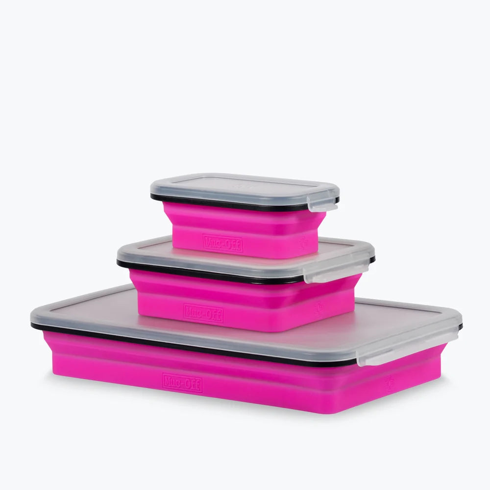 MUC-OFF Silicone Collapsible Magnetic Tray Set - alle 3 uitgevouwen op elkaar