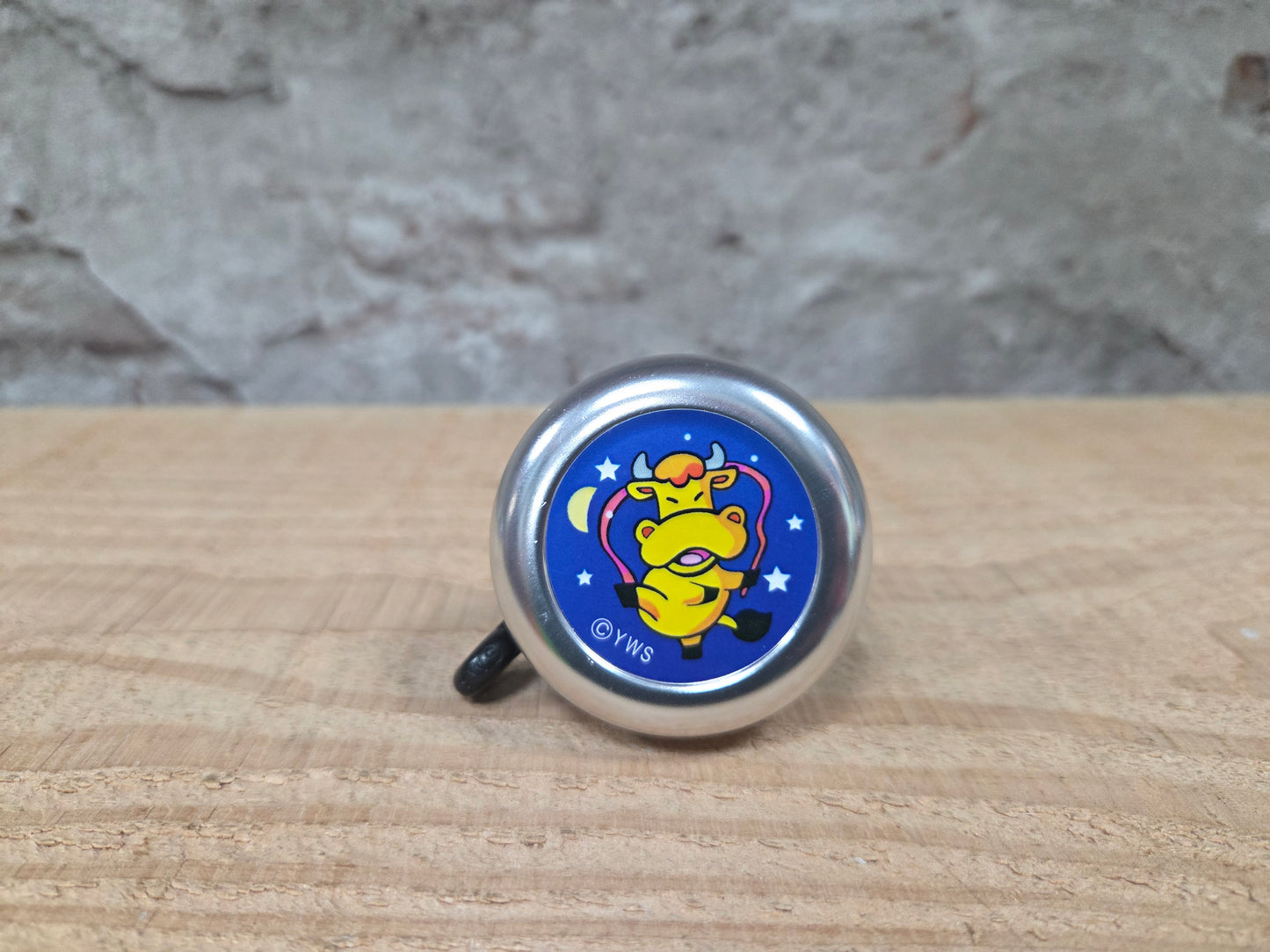 Kinder fietsbel aluminium zilver 55mm diameter met koe