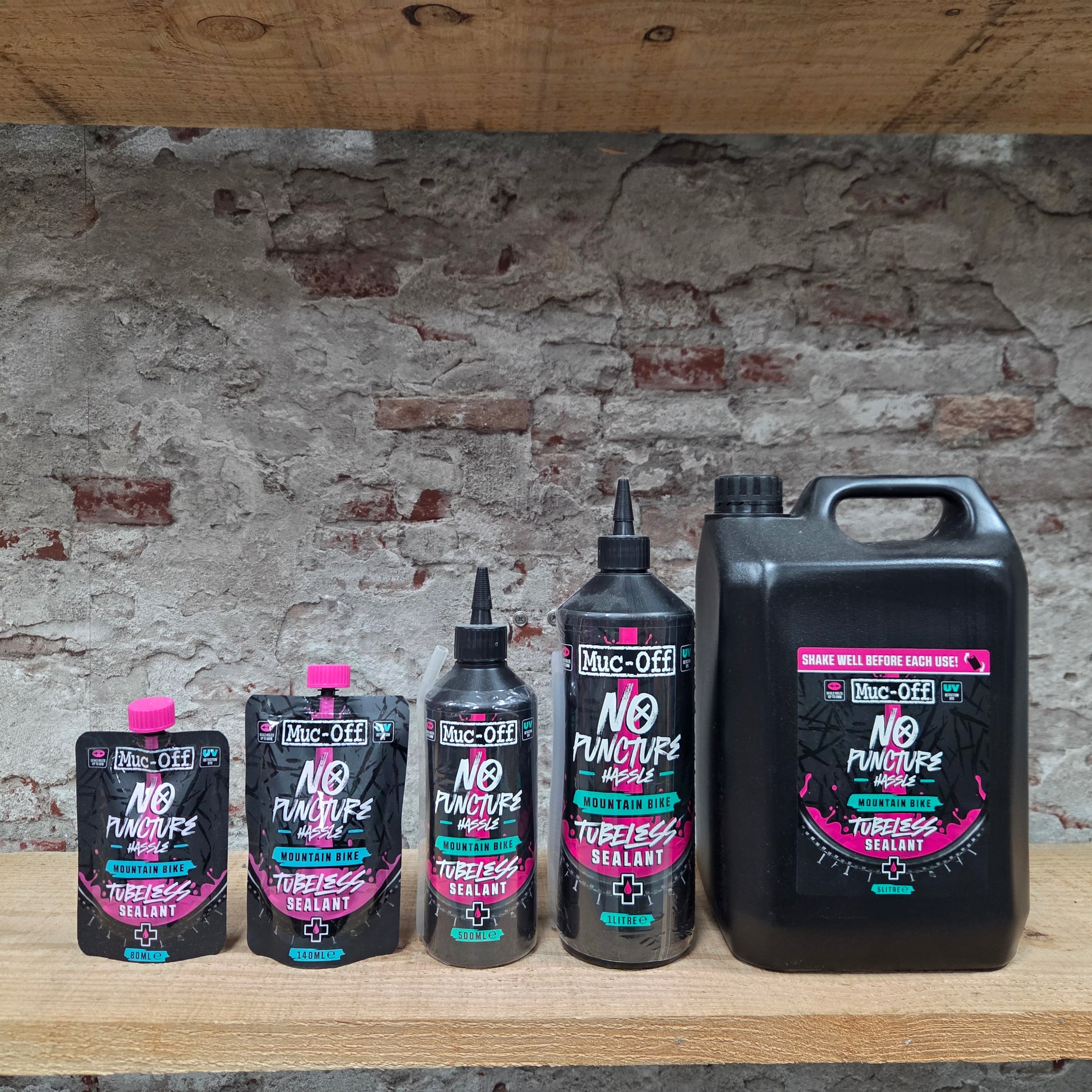Muc-Off No Puncture Hassle Tubeless Sealant MTB complete productlijn van 80ml tot 5 liter formaten