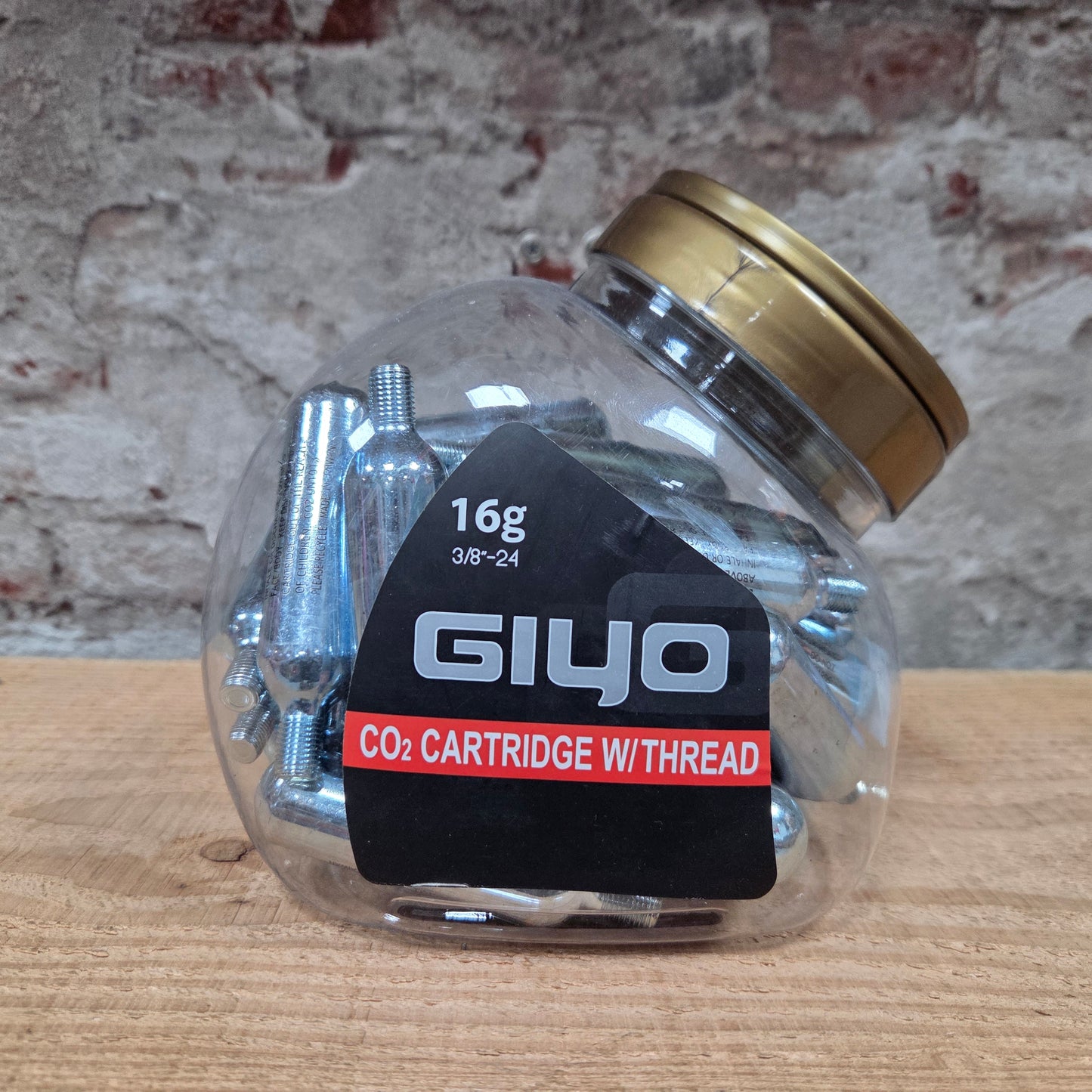 GIYO CO2 cartridges fietspomp 16g met schroefdraad in plastic pot voordeelverpakking 40 stuks
