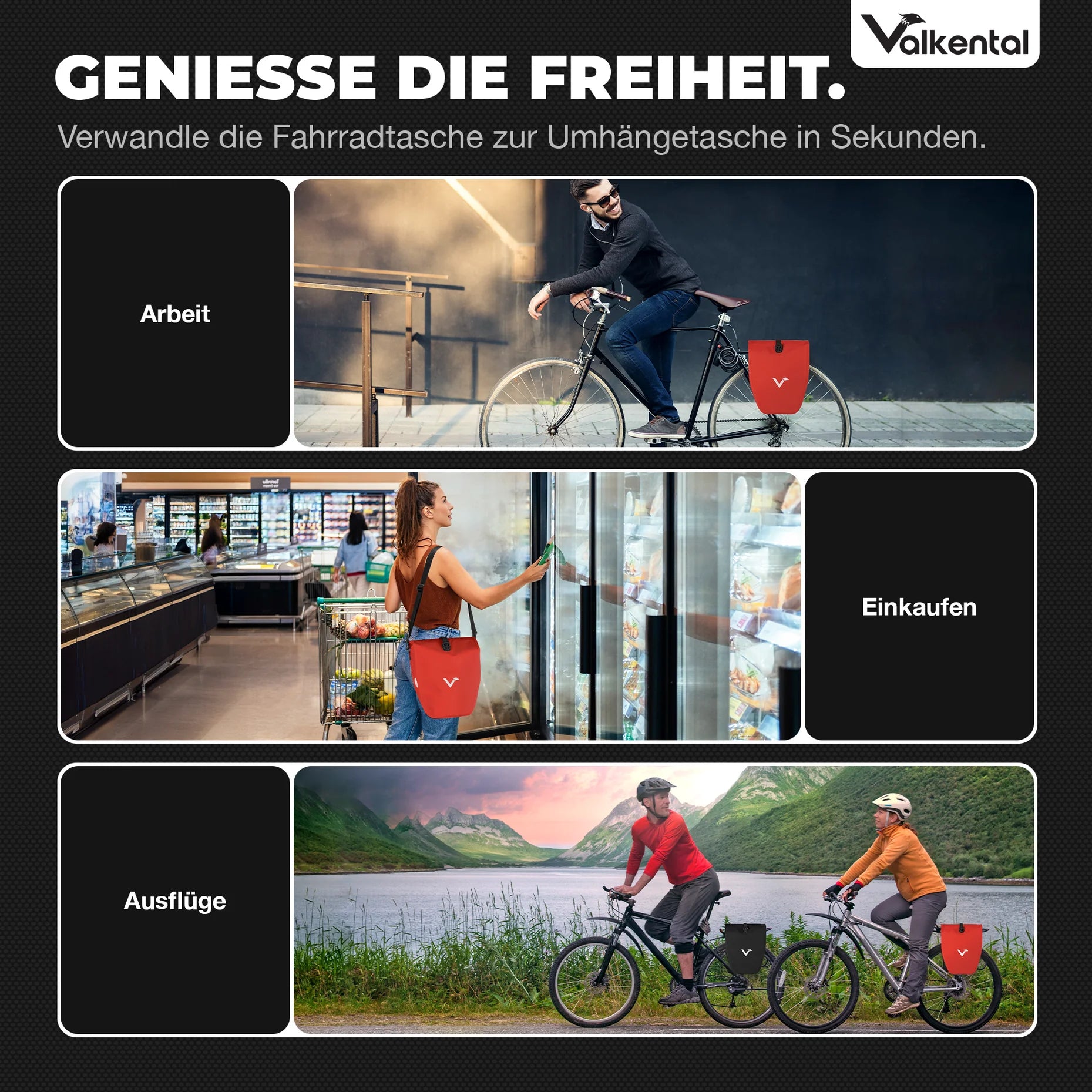 VALKENTAL Bike Bag 20L - voor naar je werk, winkelen of een uitstapje
