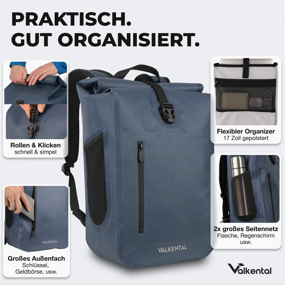 VALKENTAL daily backpack alle vakken gedemonstreerd