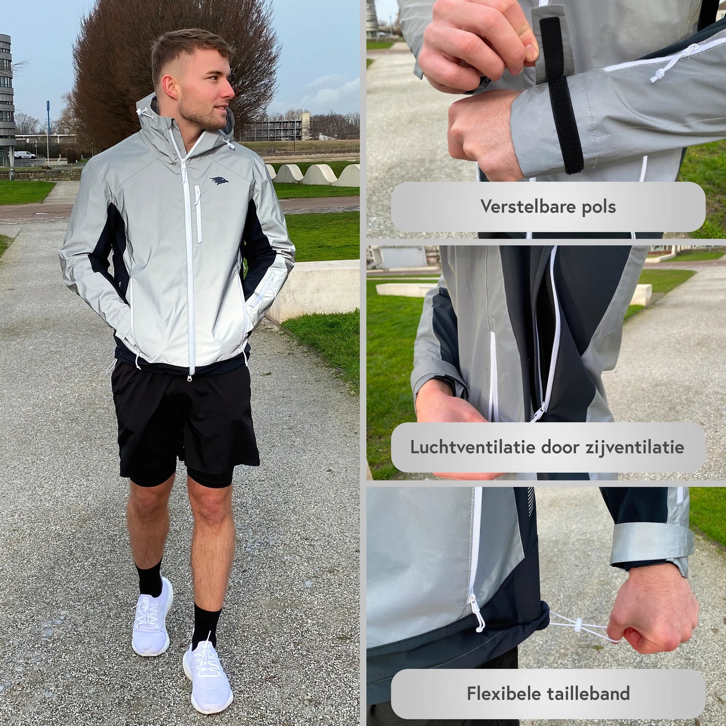 VALKENTAL Vertex reflecterend fietsjack voor heren in grijs met volledige reflectie