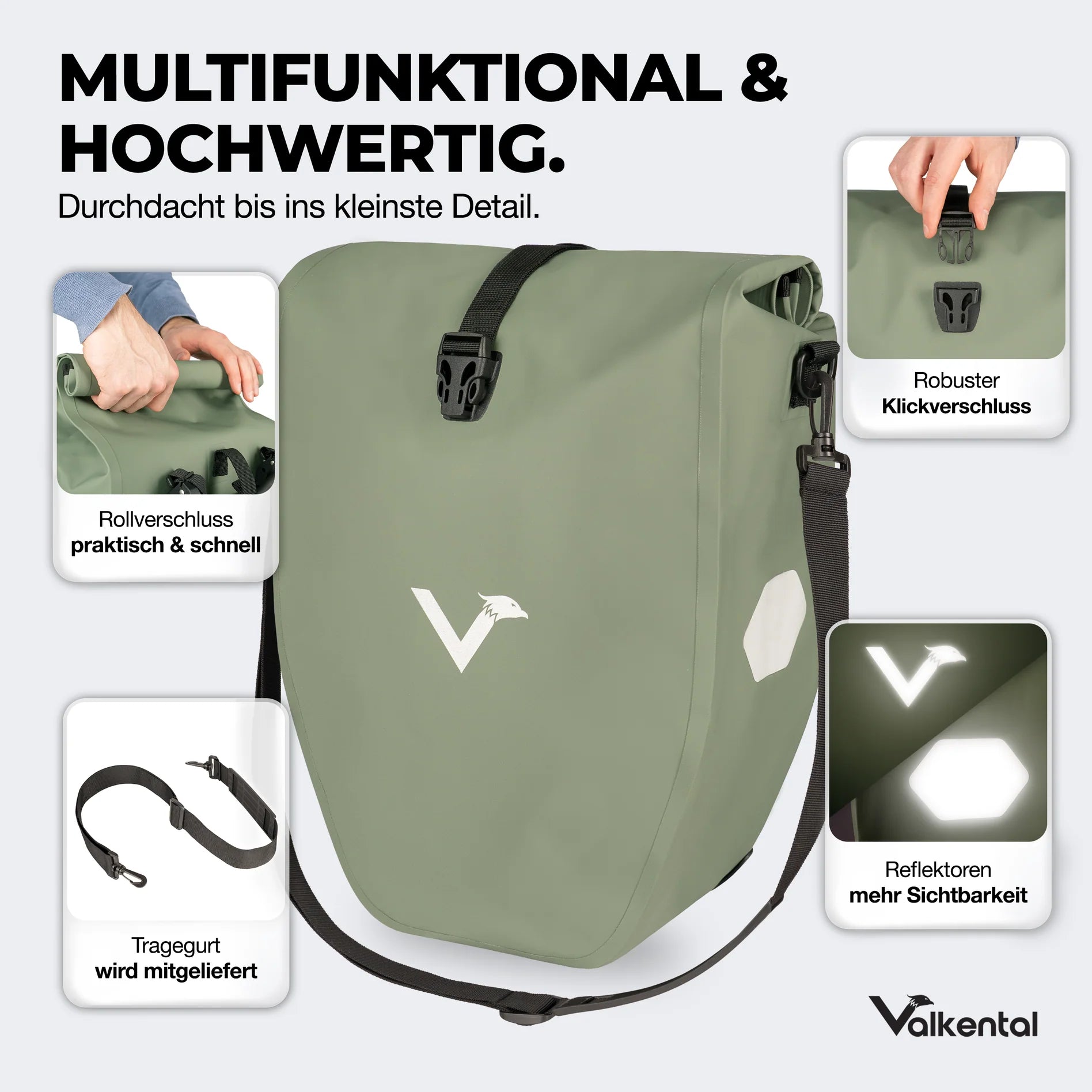 VALKENTAL Fahrradtasche 28L – Wasserdichte Gepäckträgertasche