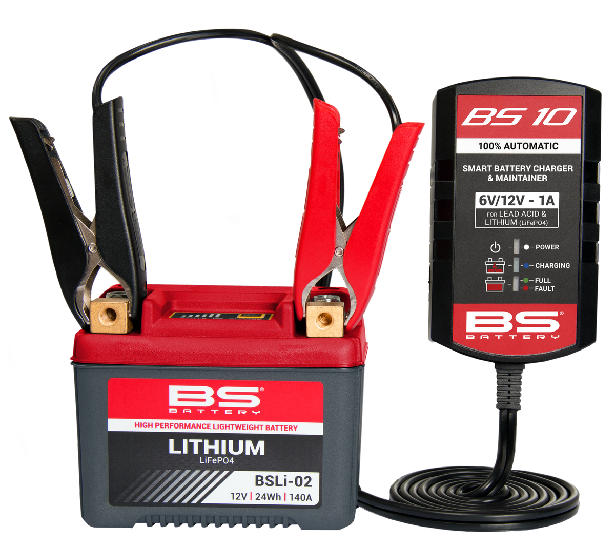BS BATTERY BS 10 - aangesloten op een lithium accu