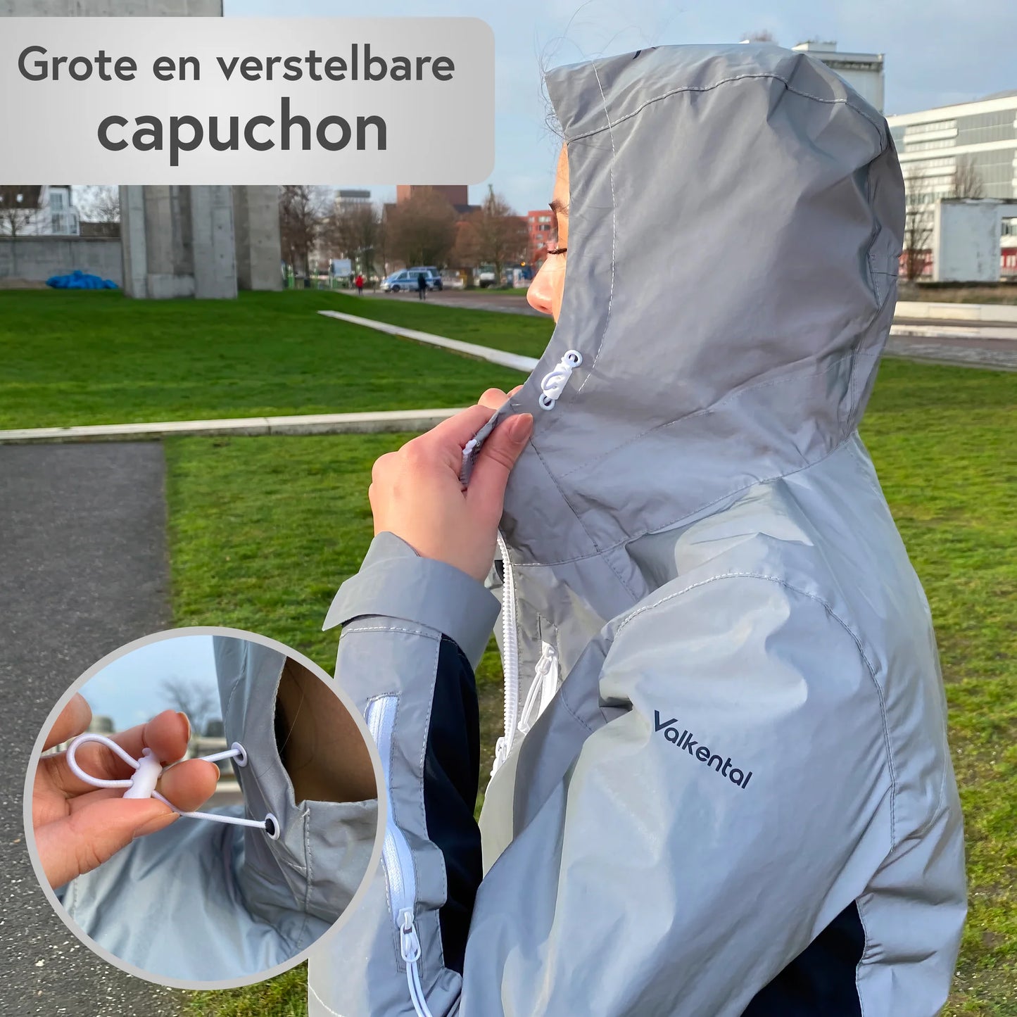 Verstelbare kap reflecterend fietsjack dames
