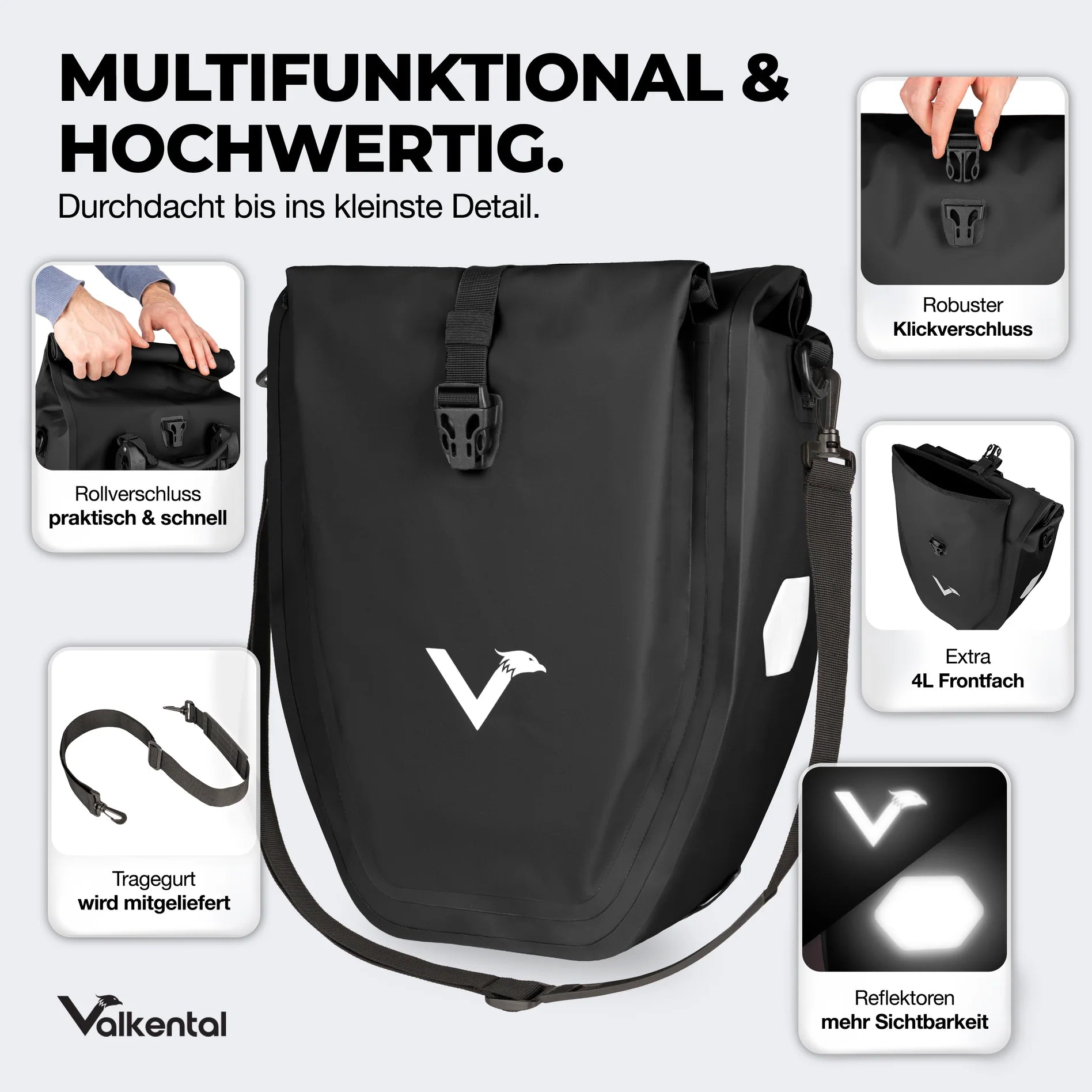 VALKENTAL Bike Bag 32L - alle voordelen en functies an de tas.