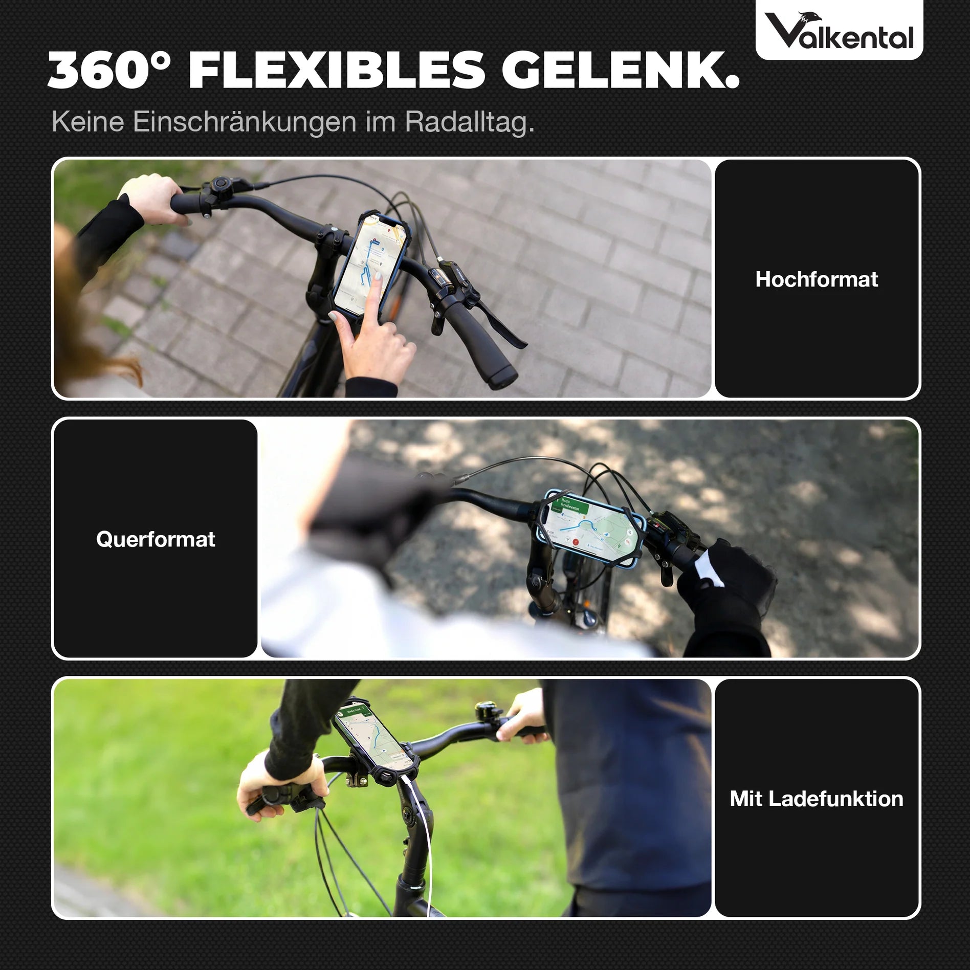  VALKENTAL EasyFix telefoonhouder - zowel horizaontaal als verticaal te gebruiken met laadfunctie