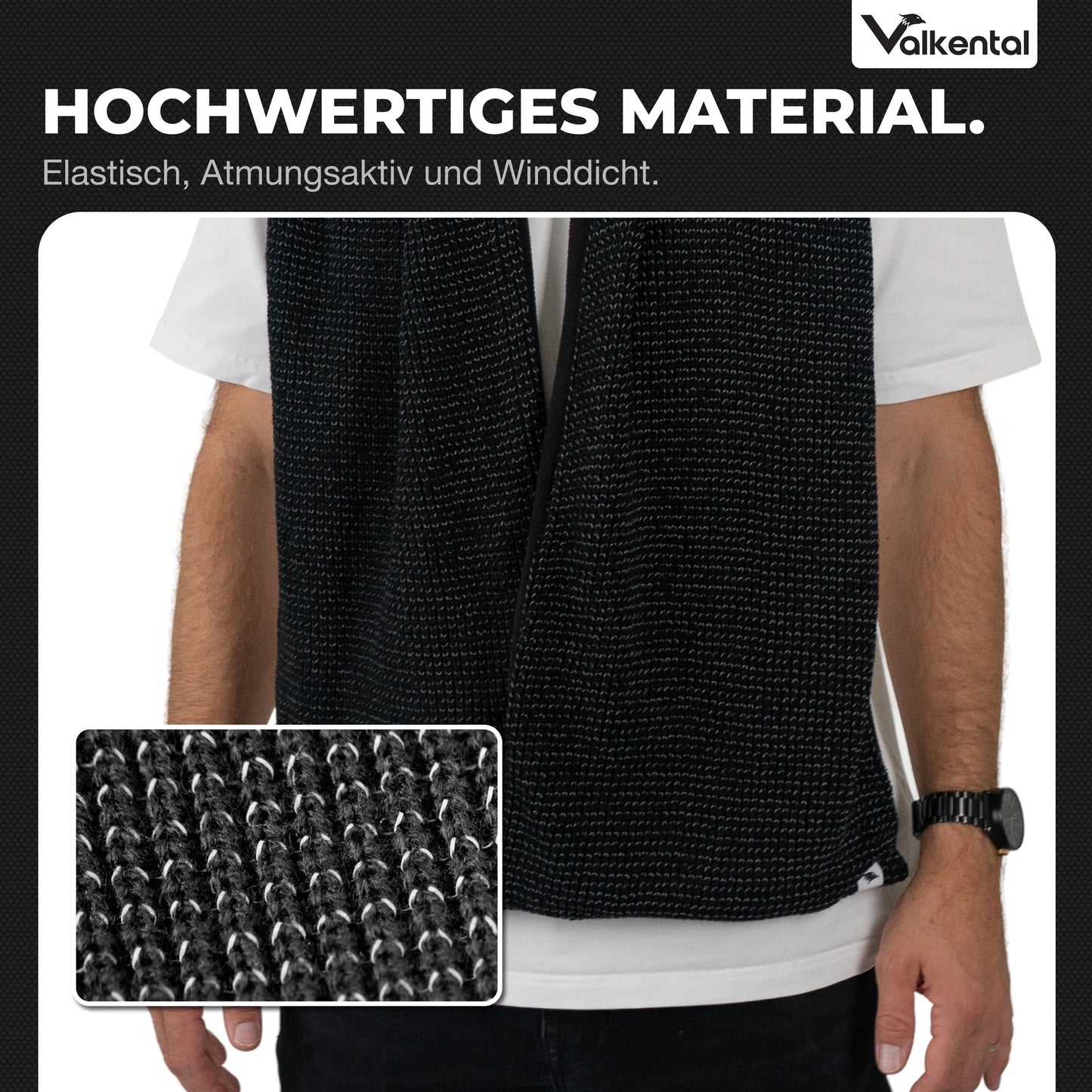 VALKENTAL reflective scarf - hier zie de reflecterende garen
