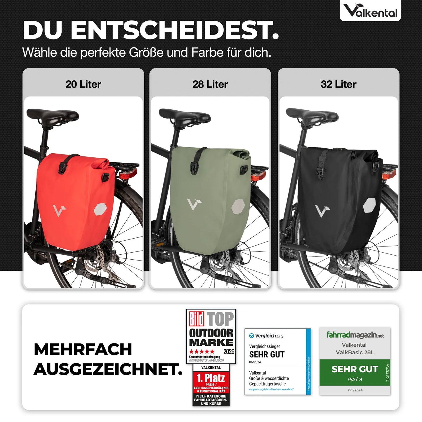 VALKENTAL Bike Bag 20L - verschil in maten tussen alle bike bags