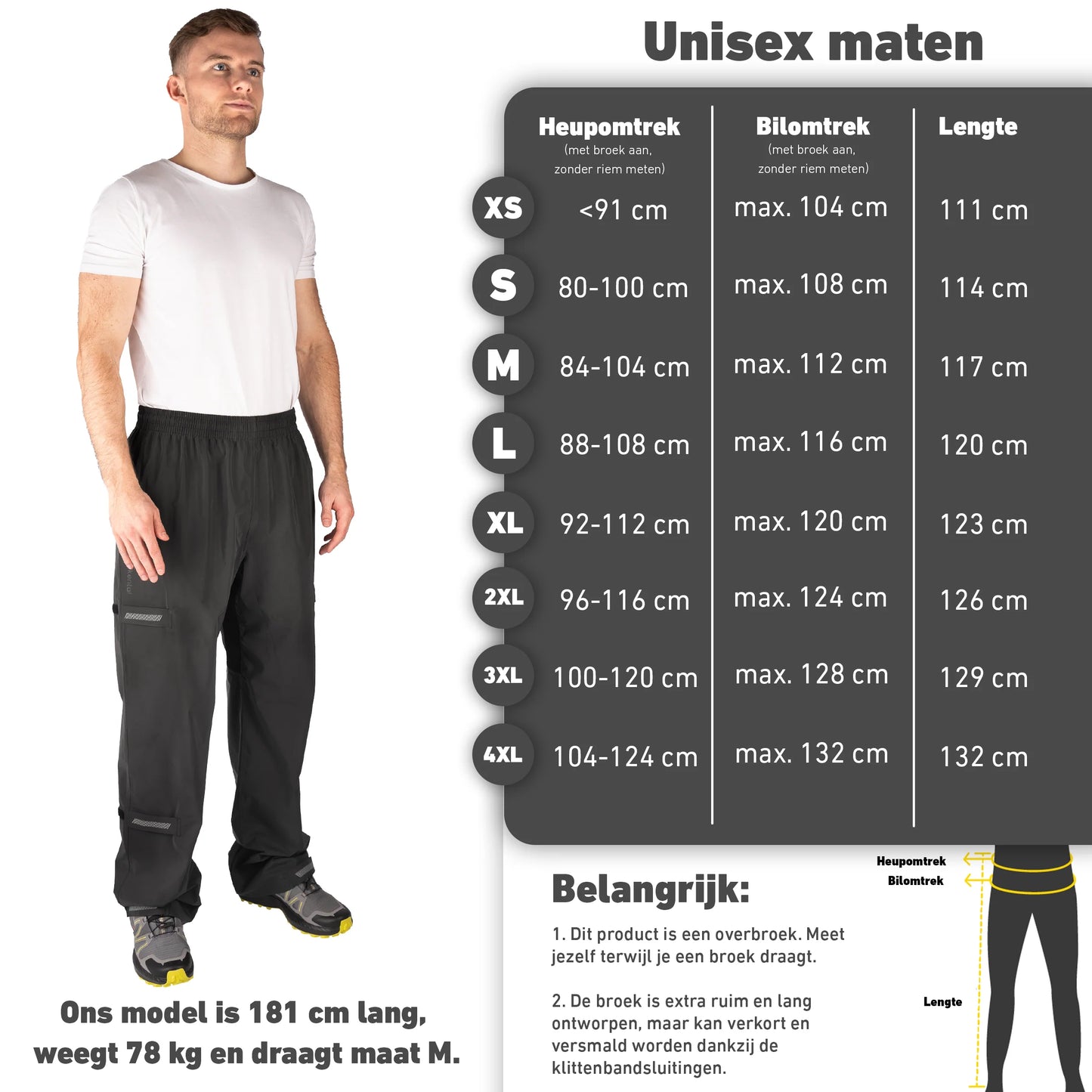 VALKENTAL REFLECTERENDE REGENBROEK maat tabel