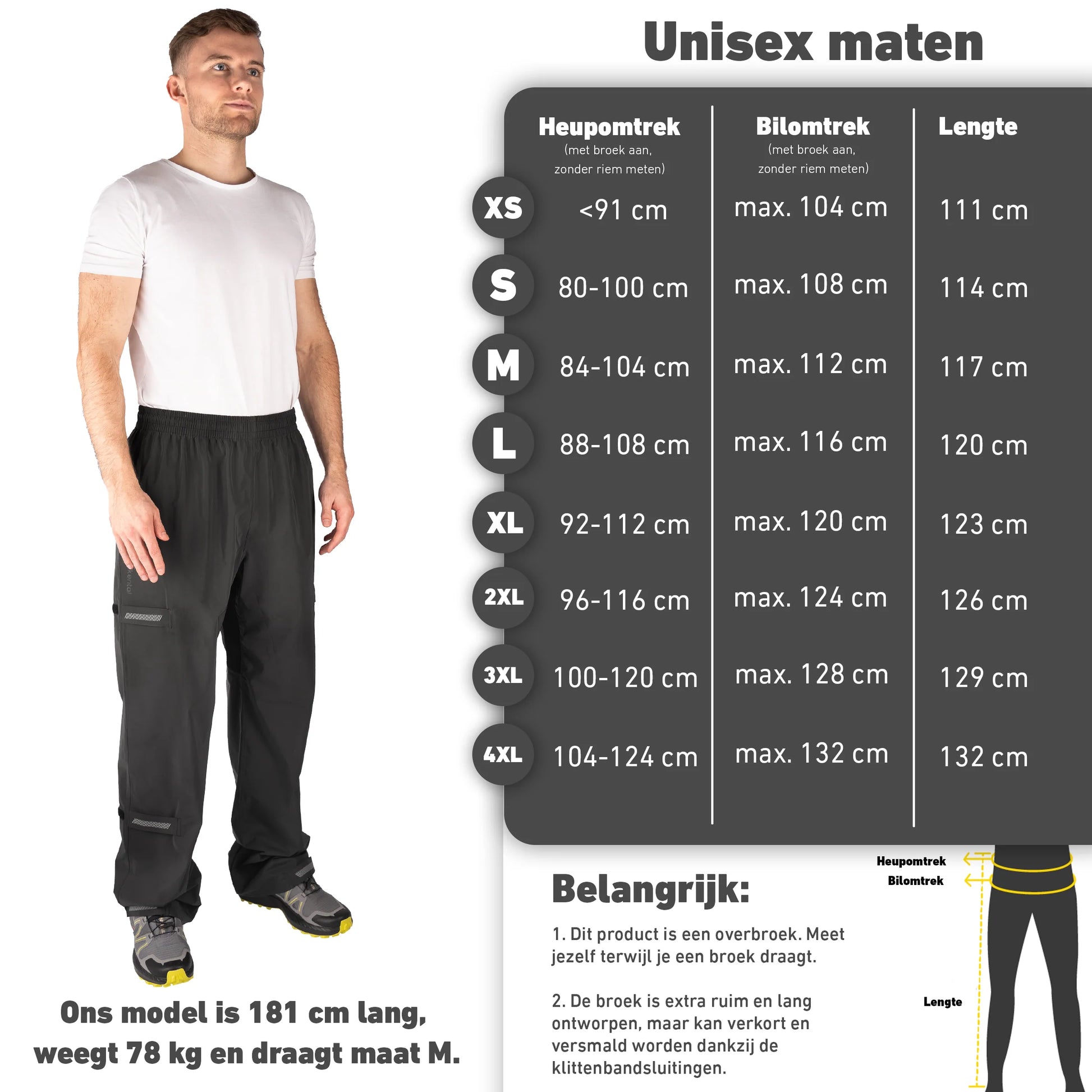 VALKENTAL REFLECTERENDE REGENBROEK maat tabel