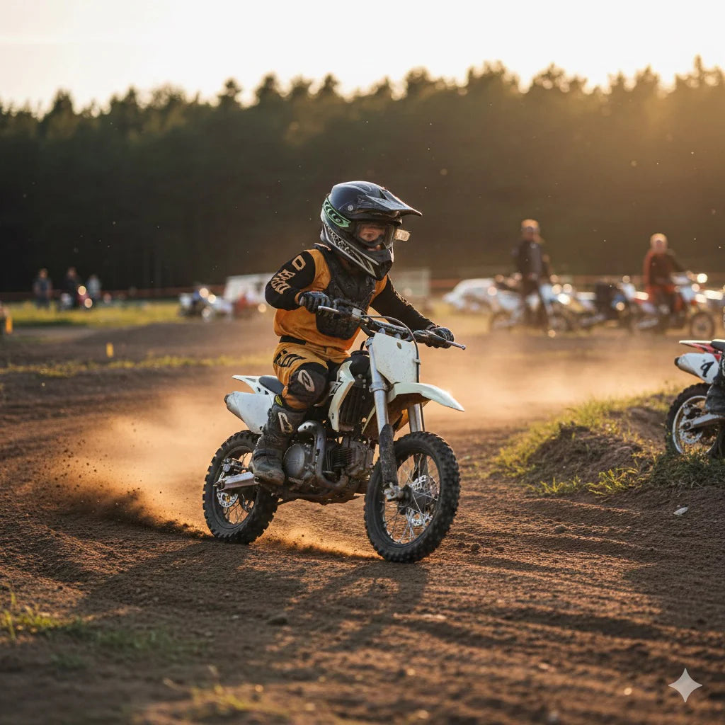 Seryt kniebescherming onder cross pak
