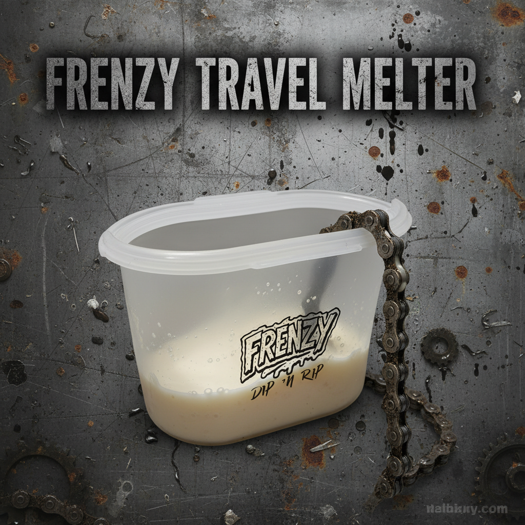 Langwerpige vorm van FRENZY waxmelter met fietsketting erin gedompeld