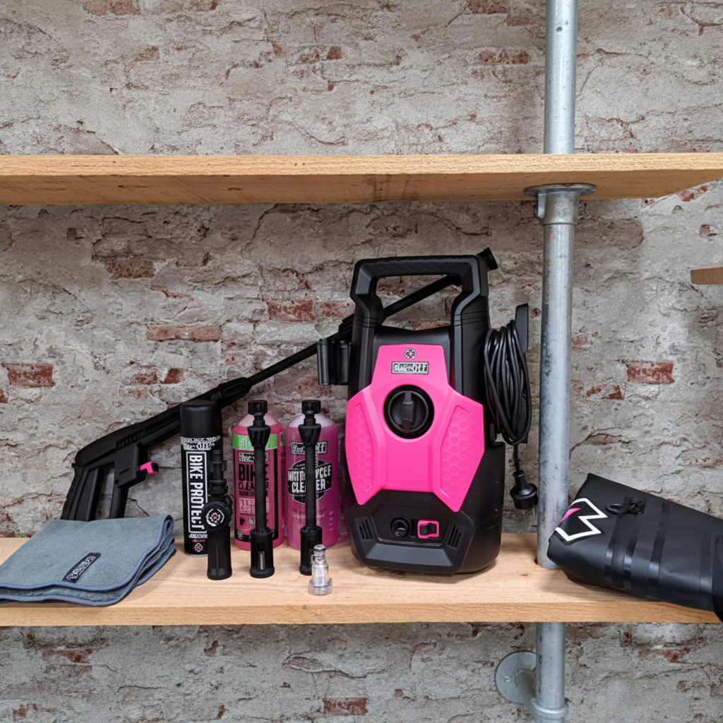 MUC-OFF Cycle Pressure Washer Bundle – roze hogedrukreiniger met accessoires voor fiets en eBike in de winkel