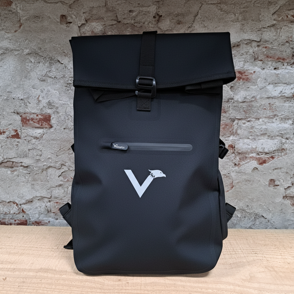 Rode rugzak in vierkant formaat